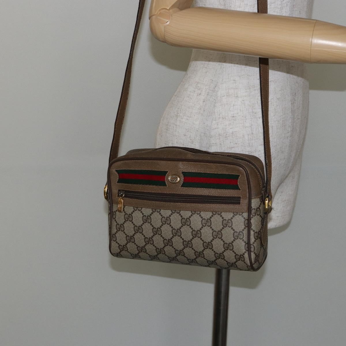 GUCCI GG Supreme Web Sherry Line Bag PVC Beige Gold 56 02 087 Auth fm4875