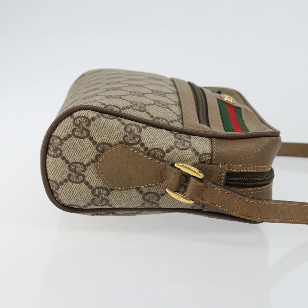 GUCCI GG Supreme Web Sherry Line Bag PVC Beige Gold 56 02 087 Auth fm4875
