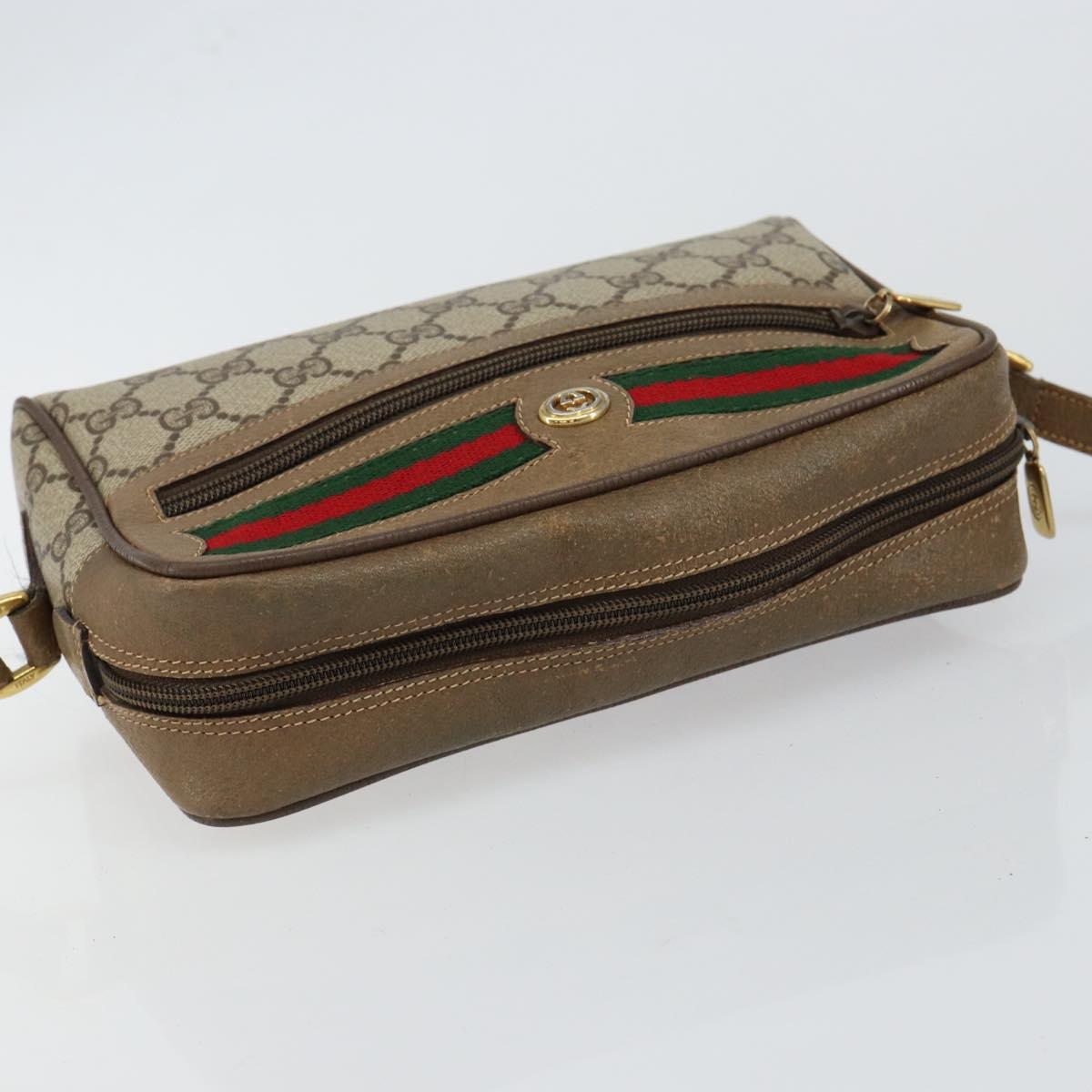 GUCCI GG Supreme Web Sherry Line Bag PVC Beige Gold 56 02 087 Auth fm4875