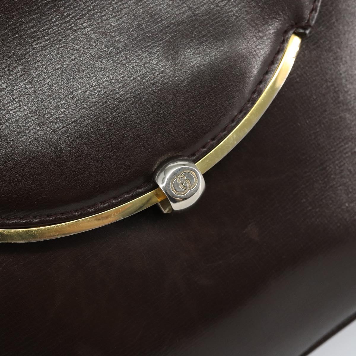 GUCCI Shoulder Bag Leather Brown Gold Auth fm4876