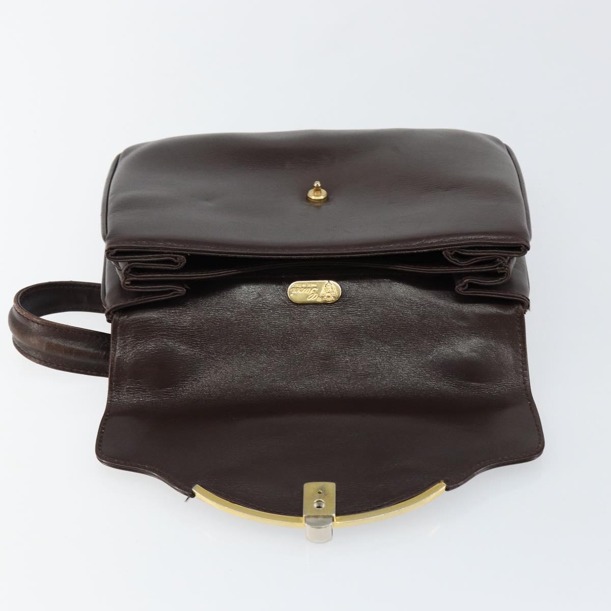 GUCCI Shoulder Bag Leather Brown Gold Auth fm4876