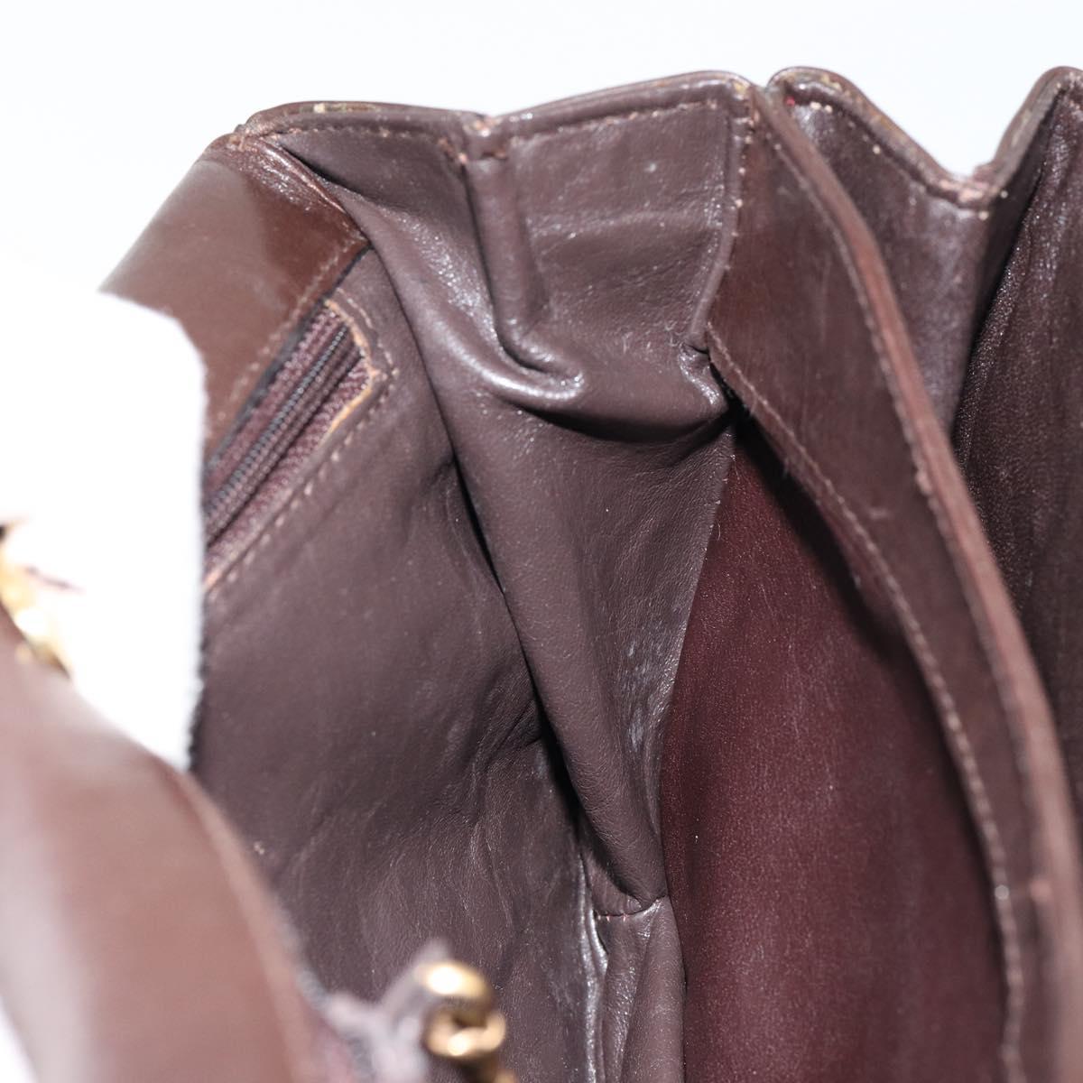 GUCCI Shoulder Bag Leather Brown Gold Auth fm4876