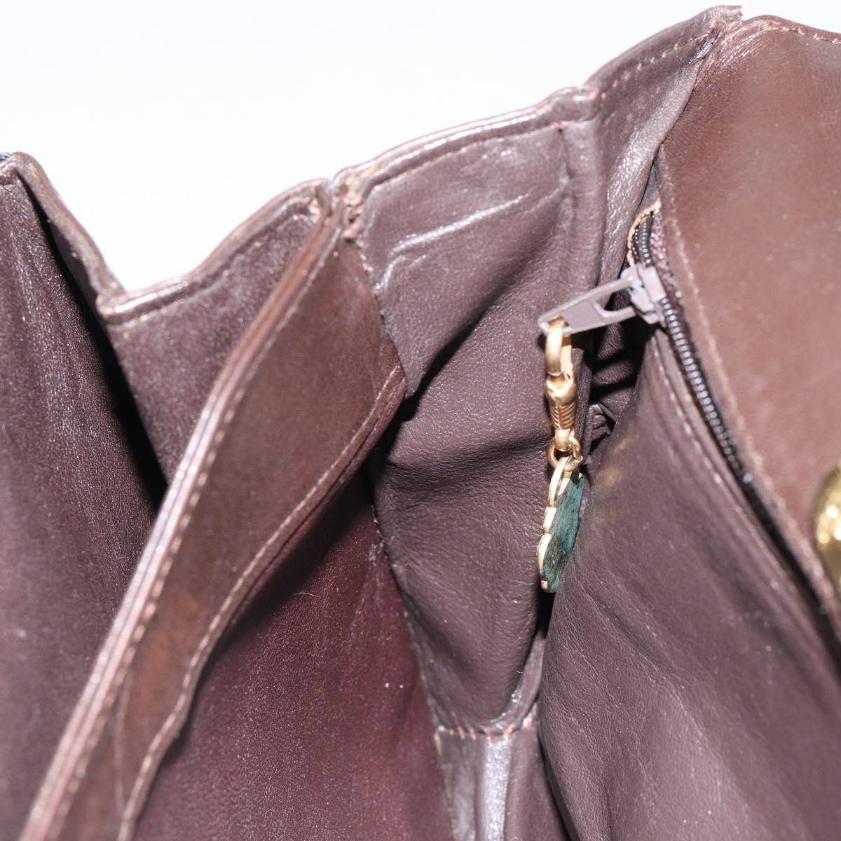 GUCCI Shoulder Bag Leather Brown Gold Auth fm4876