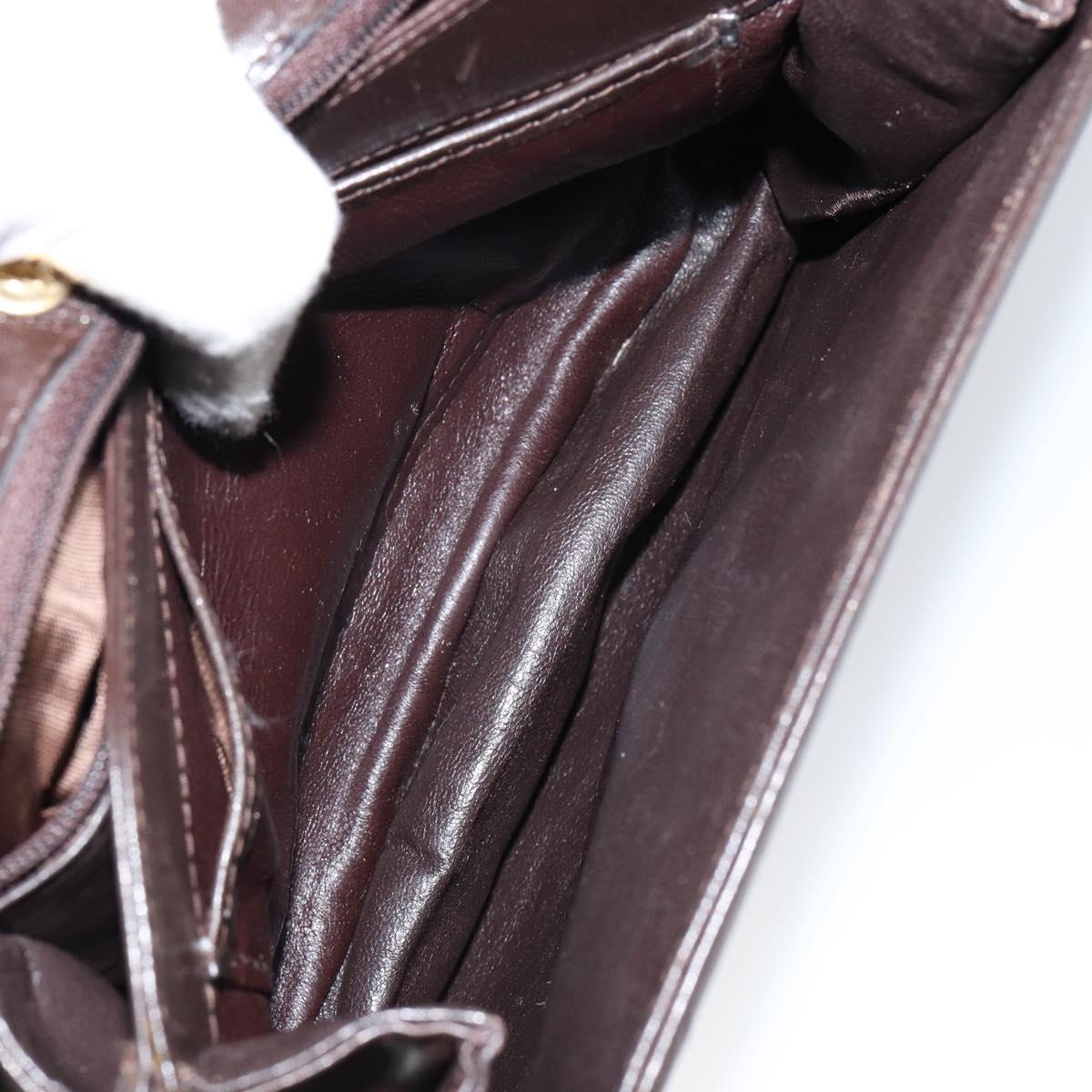 GUCCI Shoulder Bag Leather Brown Gold Auth fm4876