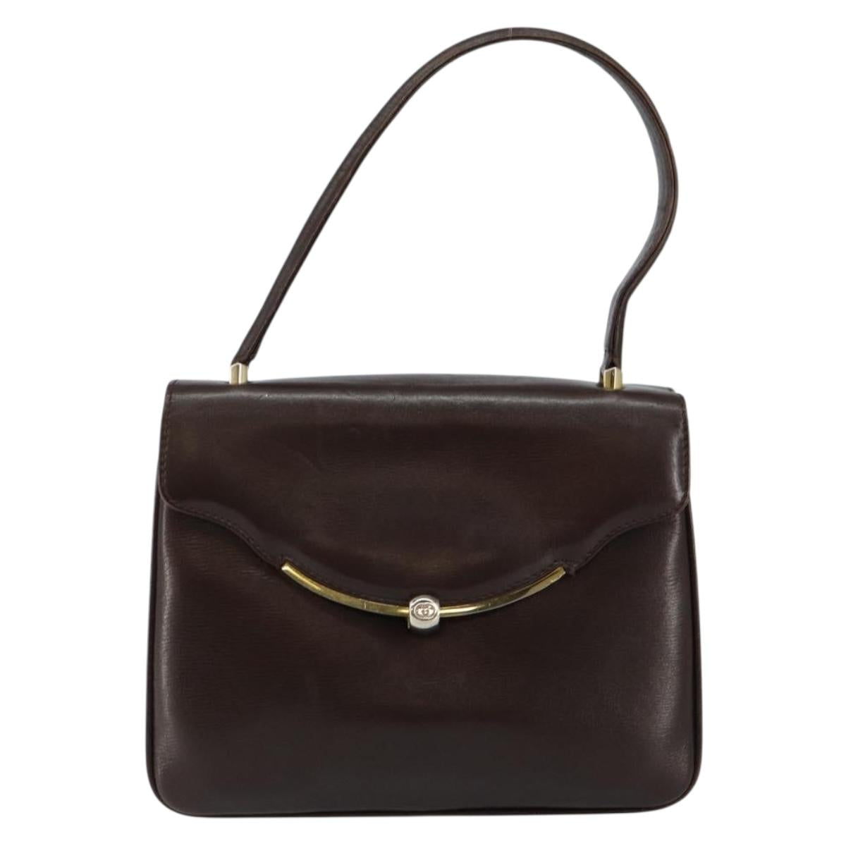 GUCCI Shoulder Bag Leather Brown Gold Auth fm4876