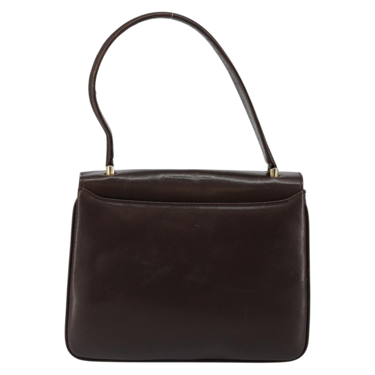 GUCCI Shoulder Bag Leather Brown Gold Auth fm4876