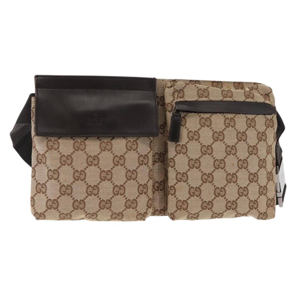 GUCCI GG Supreme Waist bag PVC Beige Silver 28566 Auth fm4878