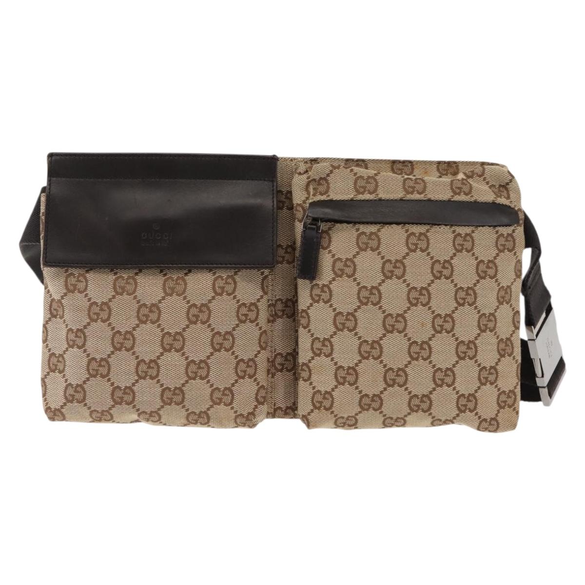 GUCCI GG Supreme Waist bag PVC Beige Silver 28566 Auth fm4878