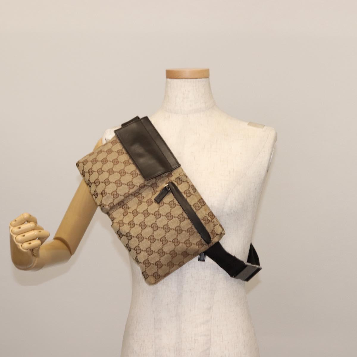 GUCCI GG Supreme Waist bag PVC Beige Silver 28566 Auth fm4878