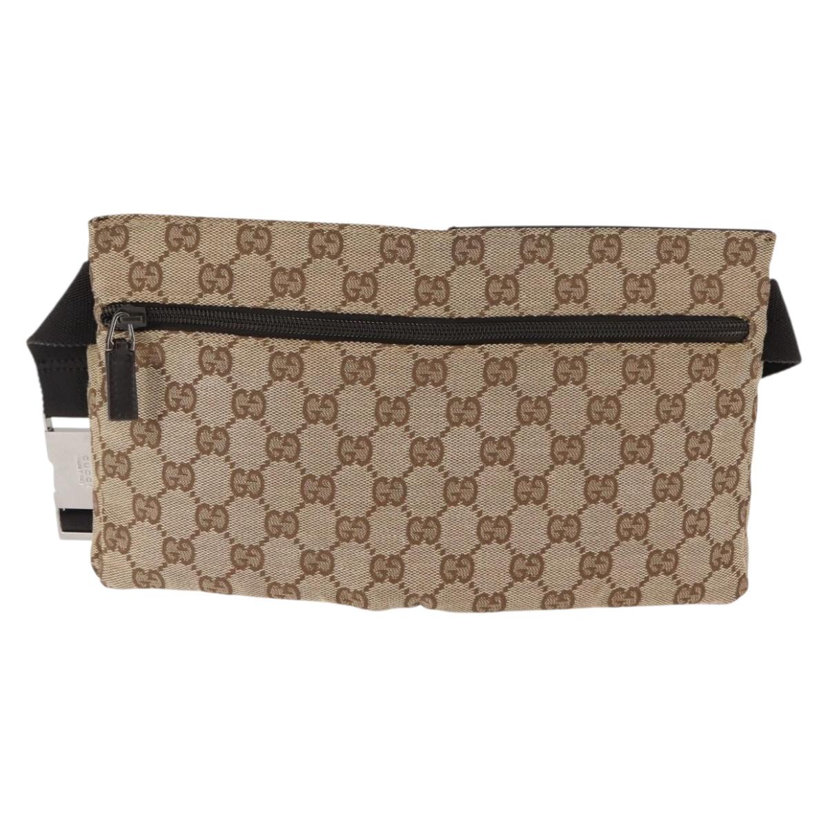 GUCCI GG Supreme Waist bag PVC Beige Silver 28566 Auth fm4878