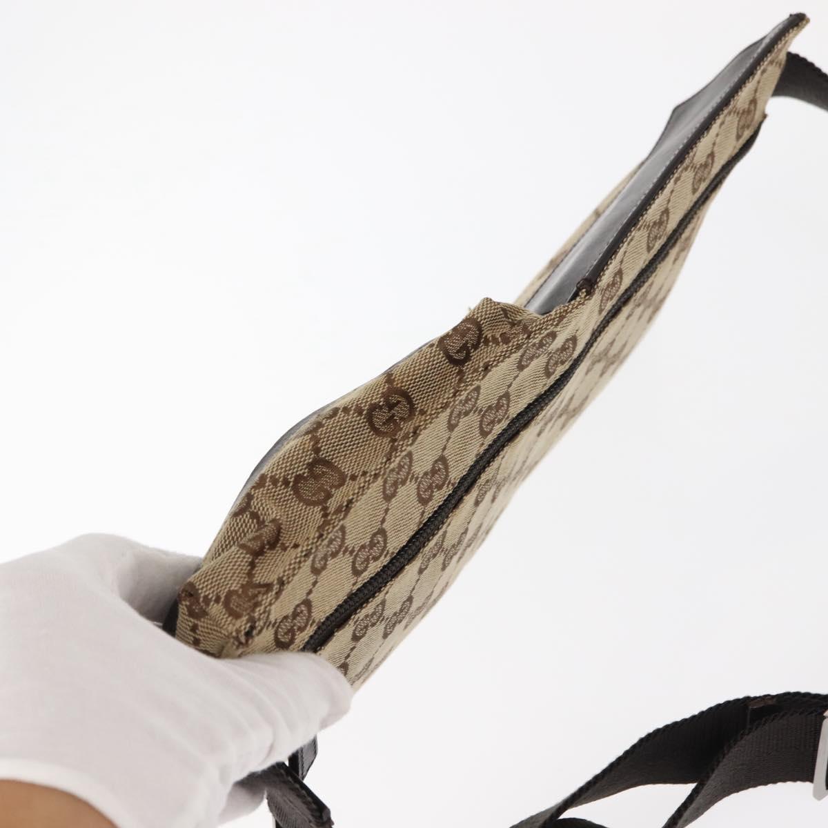 GUCCI GG Supreme Waist bag PVC Beige Silver 28566 Auth fm4878