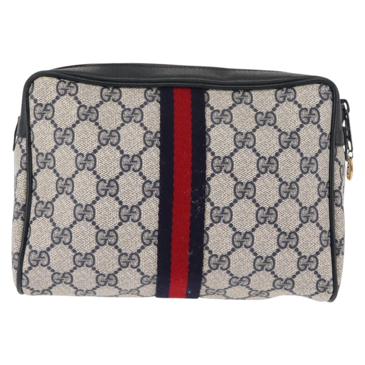 GUCCI GG Supreme Sherry Line Clutch Bag Red Navy 63 01 012 Auth fm4879