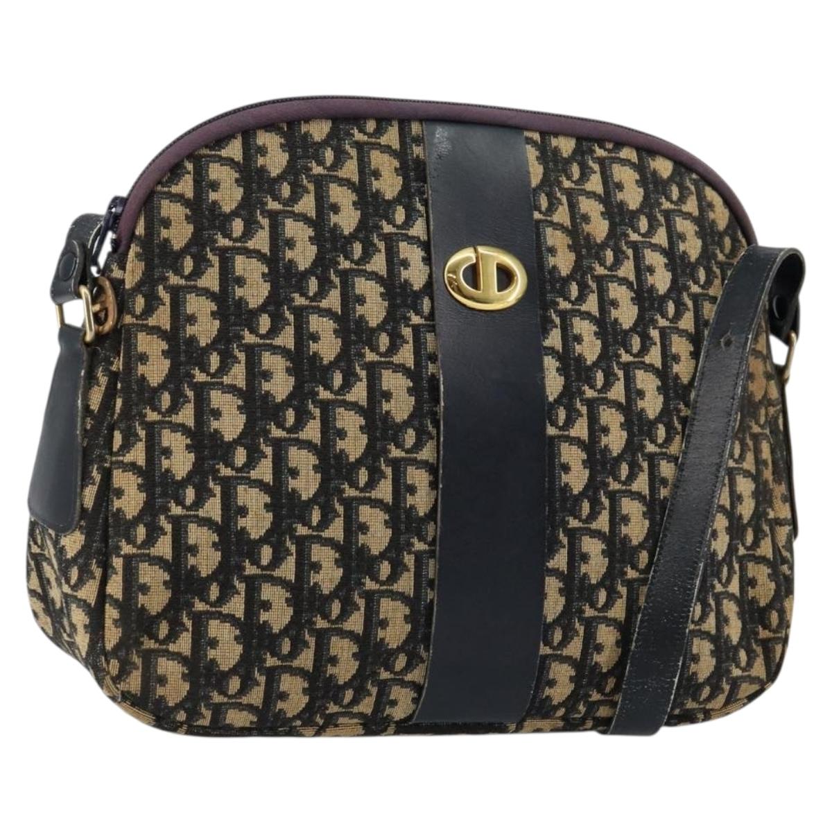 Christian Dior Trotter Canvas Shoulder Bag Navy Gold Auth fm4881