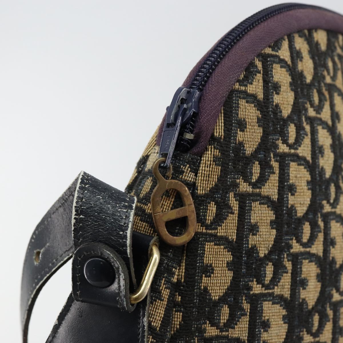 Christian Dior Trotter Canvas Shoulder Bag Navy Gold Auth fm4881