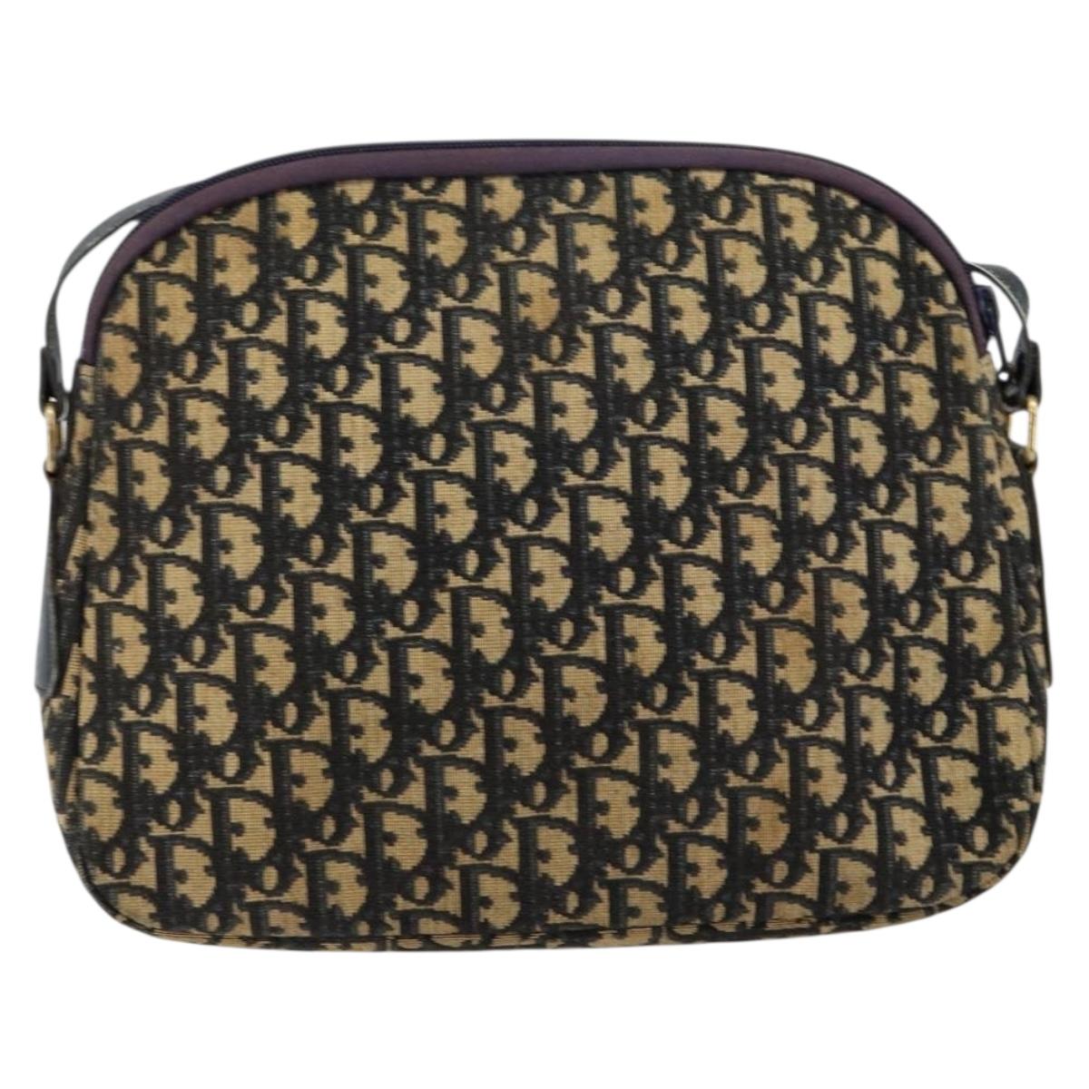 Christian Dior Trotter Canvas Shoulder Bag Navy Gold Auth fm4881