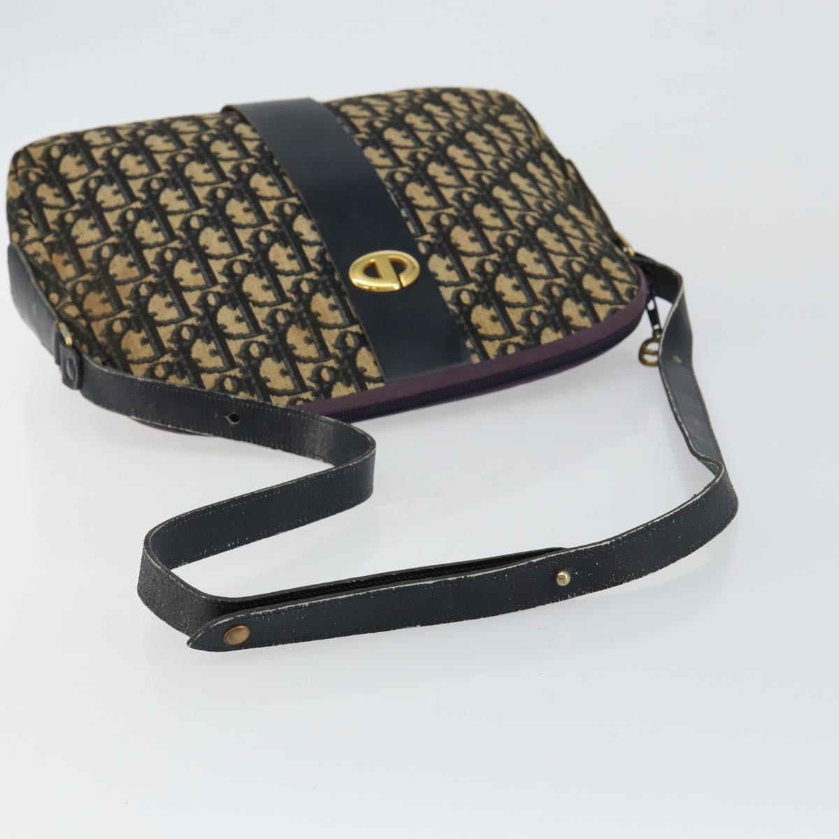 Christian Dior Trotter Canvas Shoulder Bag Navy Gold Auth fm4881