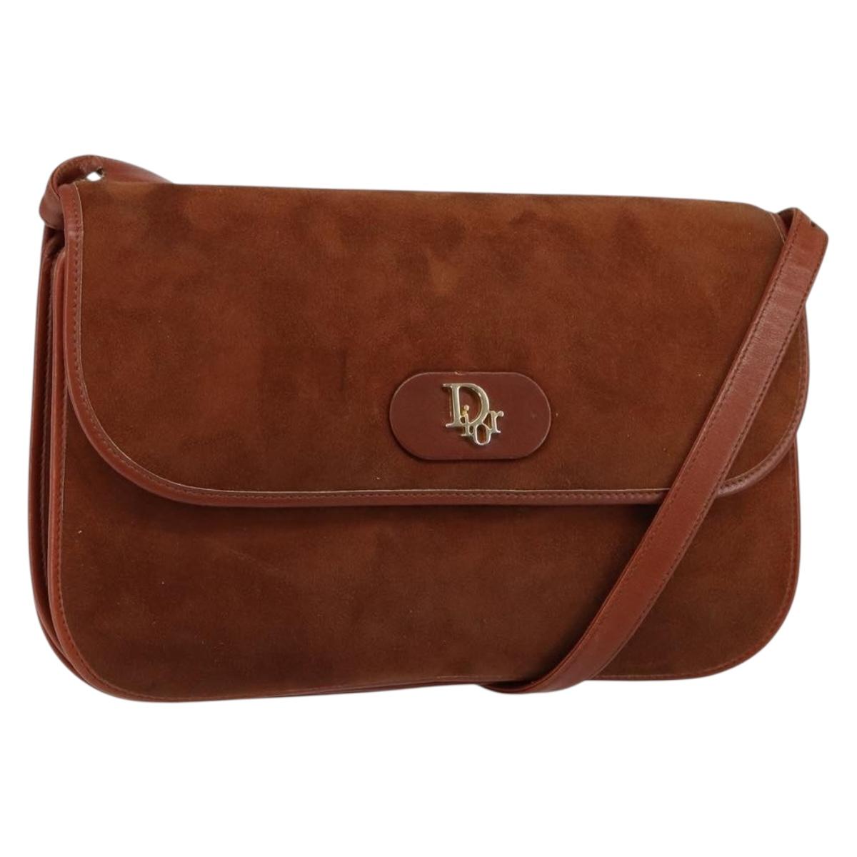 Christian Dior Shoulder Bag Suede Brown Gold Auth fm4882