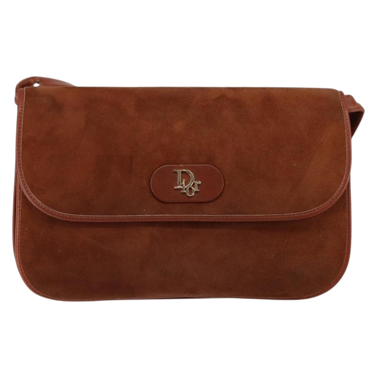 Christian Dior Shoulder Bag Suede Brown Gold Auth fm4882