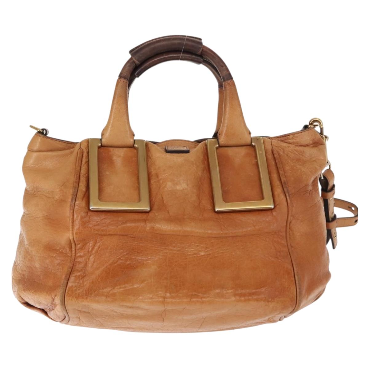 Chloe Etel Hand Bag Leather 2way Beige Gold Auth fm4883