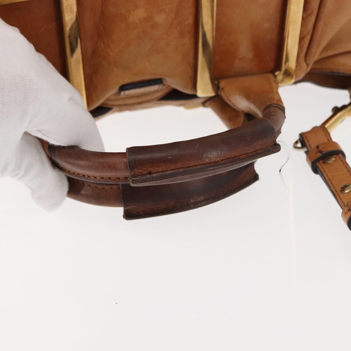 Chloe Etel Hand Bag Leather 2way Beige Gold Auth fm4883