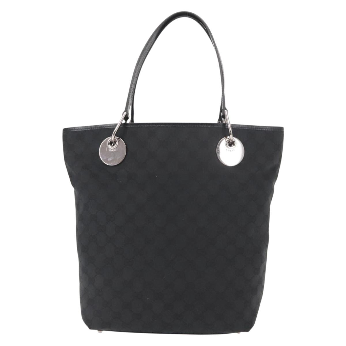 GUCCI GG Canvas Tote Bag Black Gold 120836 Auth fm4884