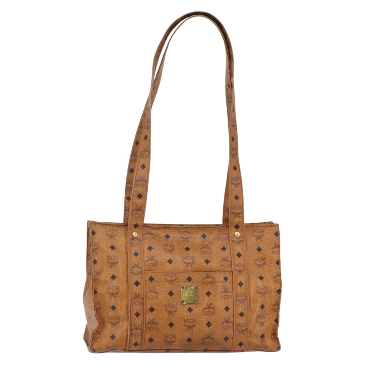 MCM Logogram Vicetos Tote Bag PVC Leather Brown Gold Auth fm4885