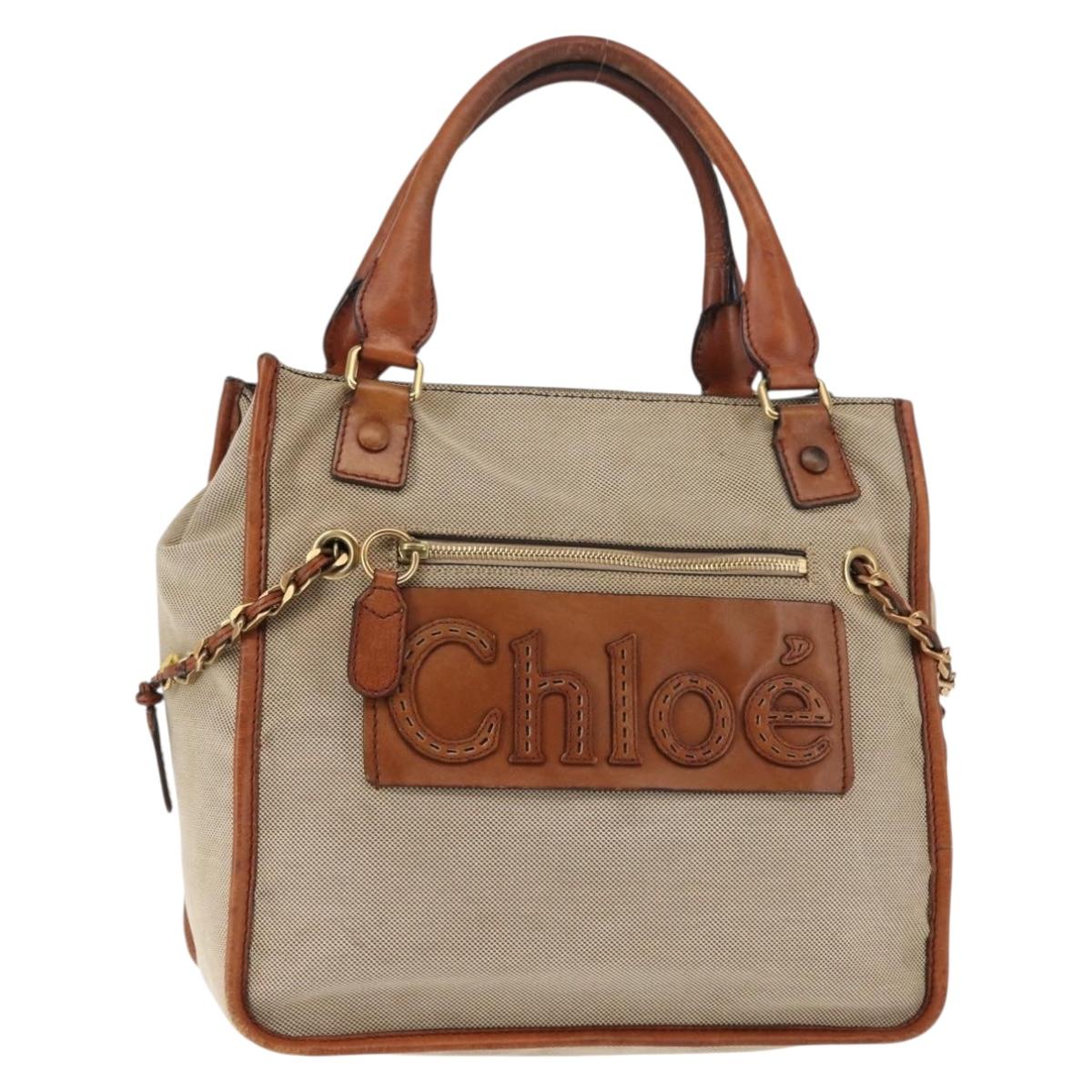 Chloe Harley Tote Bag Canvas Leather Beige Gold Auth fm4886