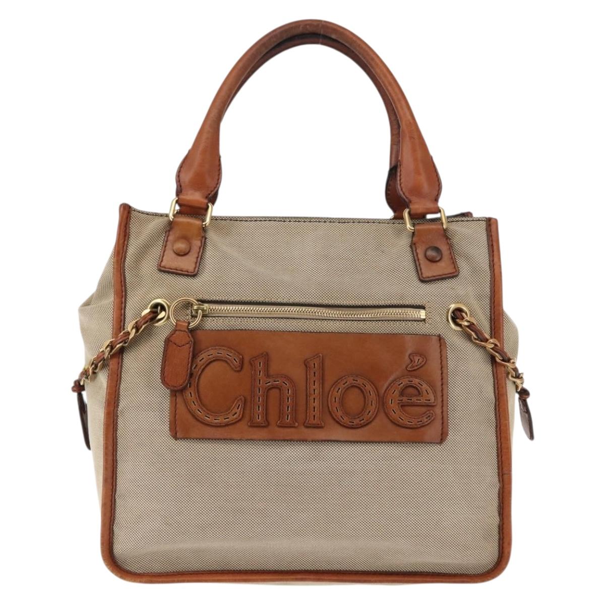 Chloe Harley Tote Bag Canvas Leather Beige Gold Auth fm4886