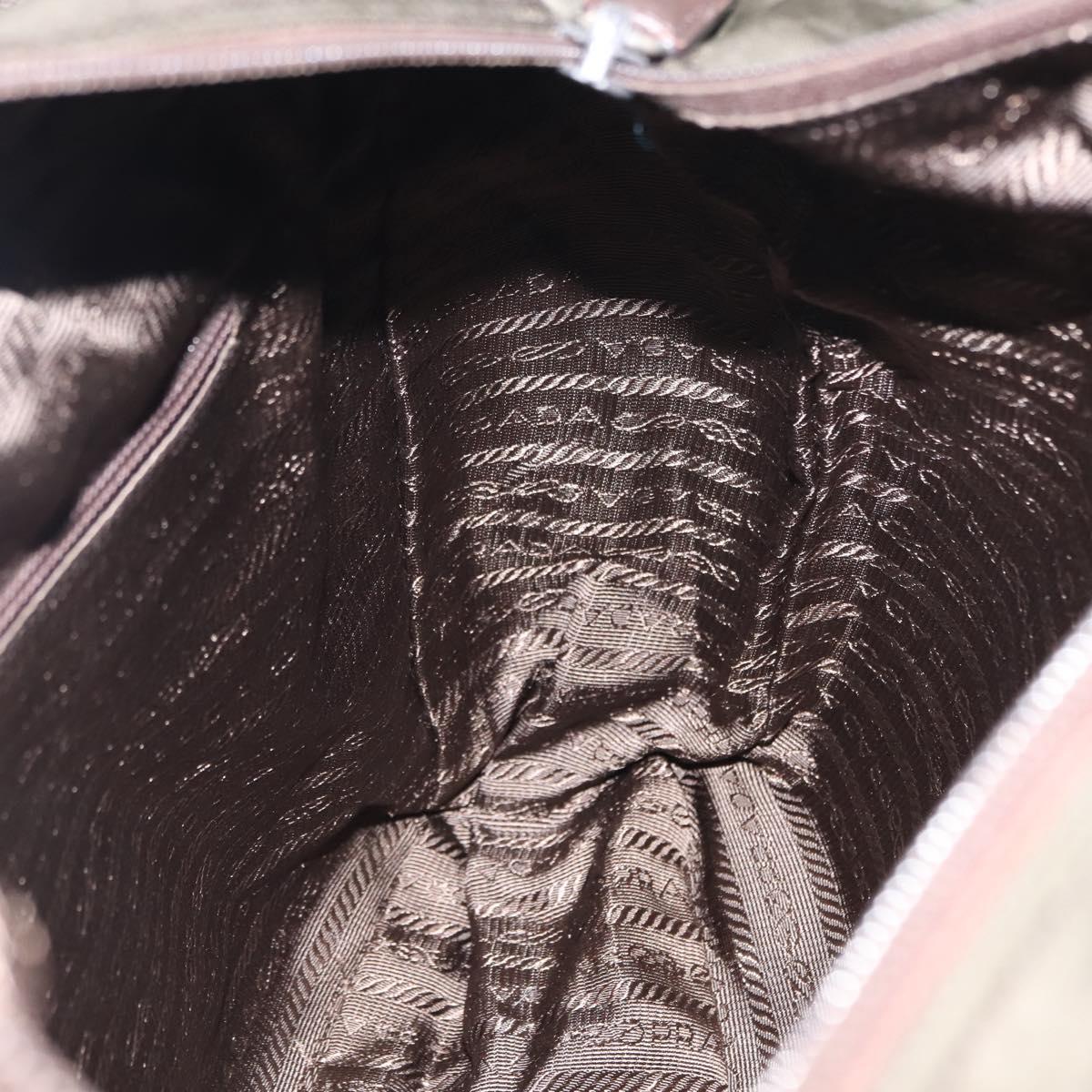 PRADA Tote Bag Nylon Khaki Silver Auth fm4887