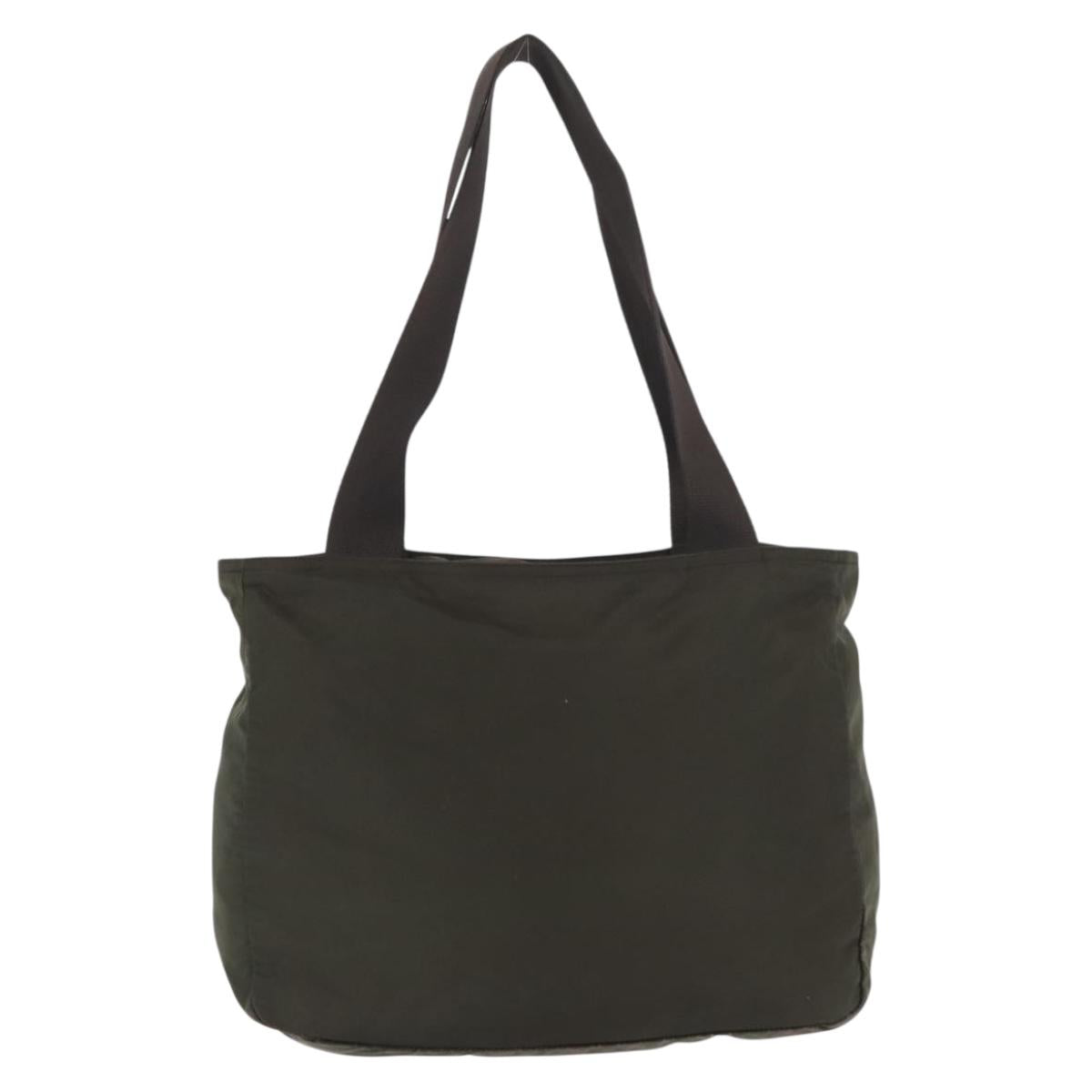 PRADA Tote Bag Nylon Khaki Silver Auth fm4887