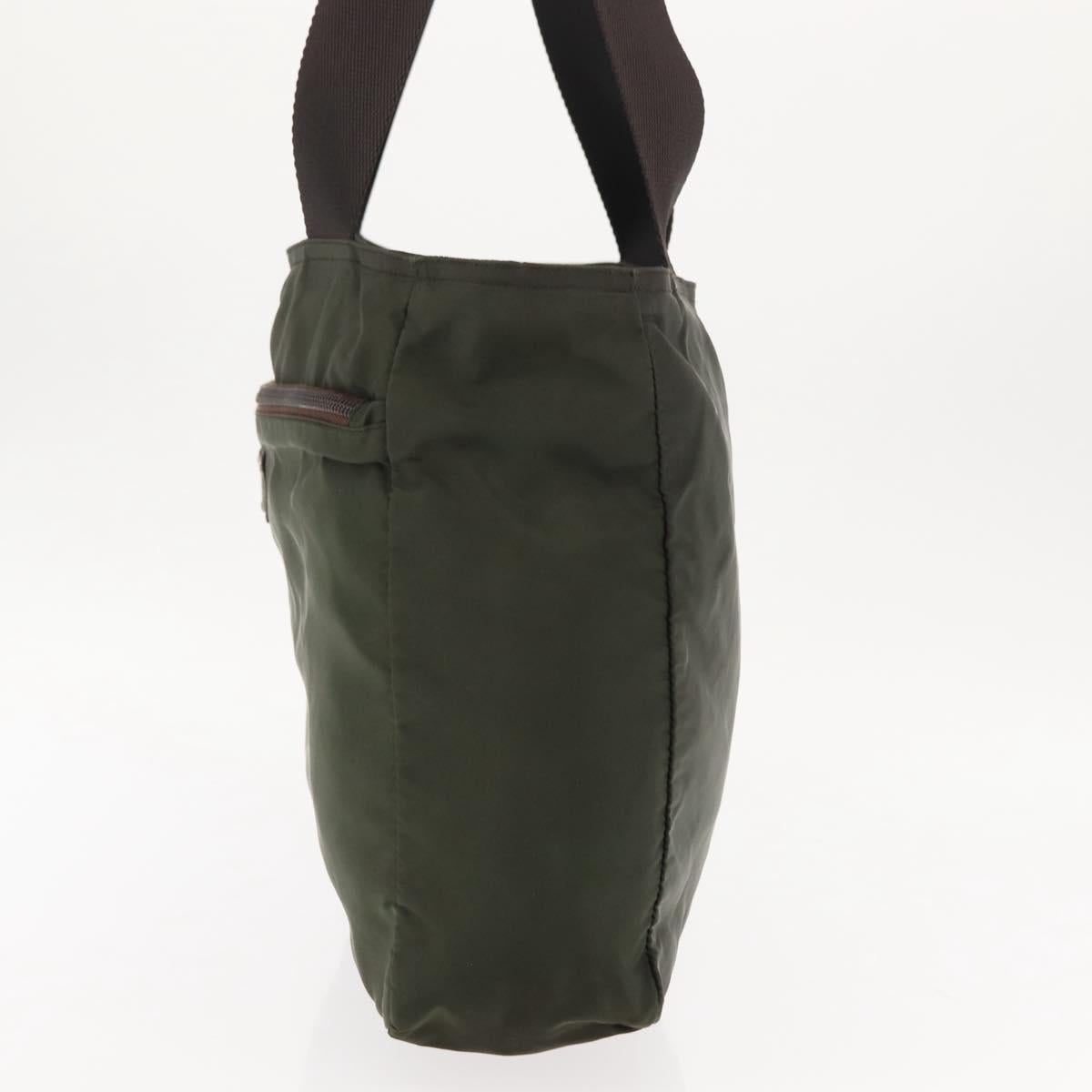 PRADA Tote Bag Nylon Khaki Silver Auth fm4887