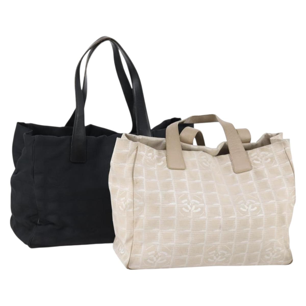 CHANEL New Travel Line Tote Bag Nylon 2Set Pink Black CC Auth fm4888