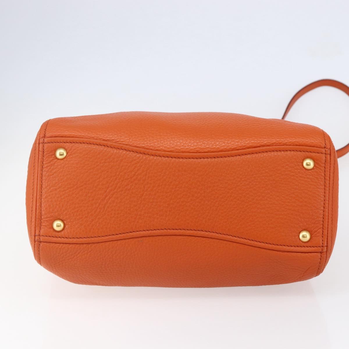 Miu Miu Madras Hand Bag Leather 2way Orange Gold Auth fm4890