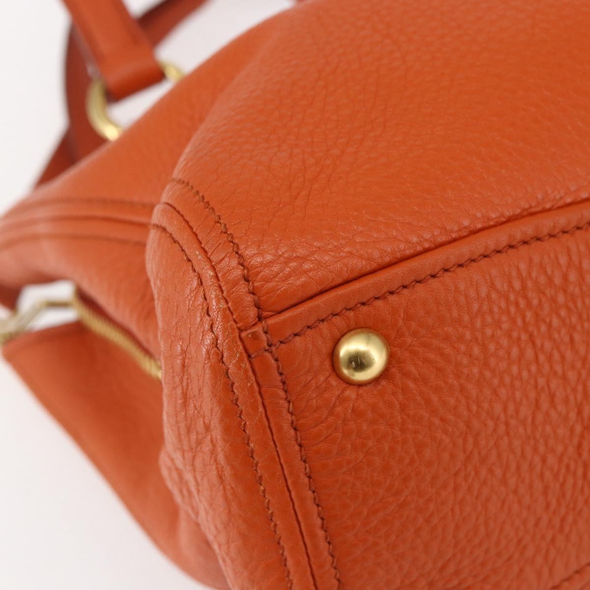 Miu Miu Madras Hand Bag Leather 2way Orange Gold Auth fm4890