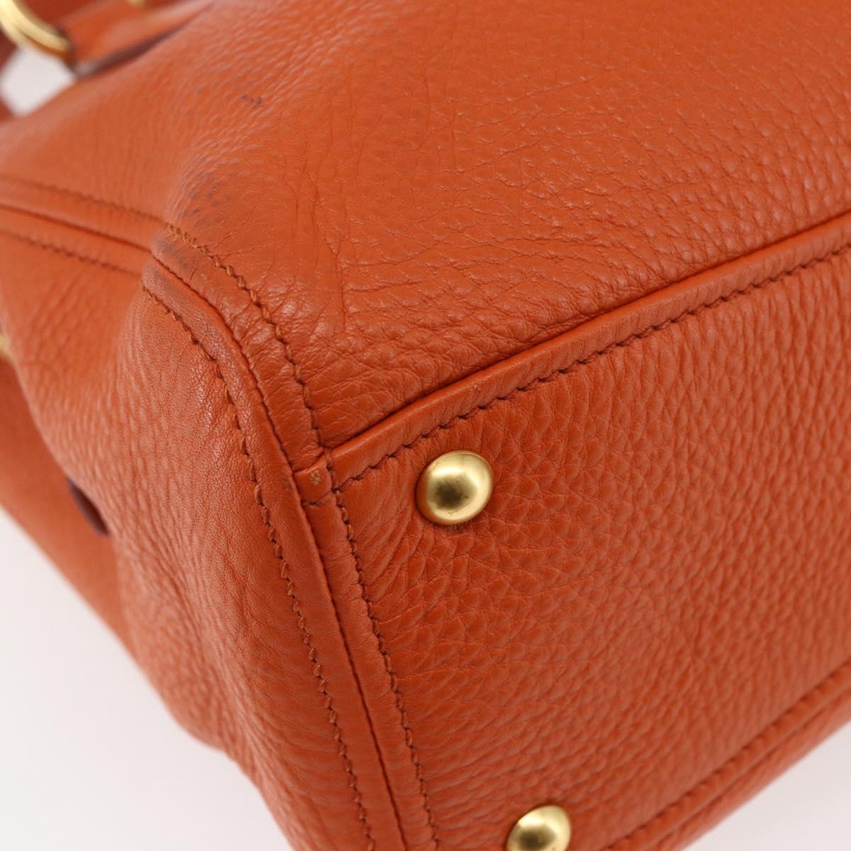Miu Miu Madras Hand Bag Leather 2way Orange Gold Auth fm4890