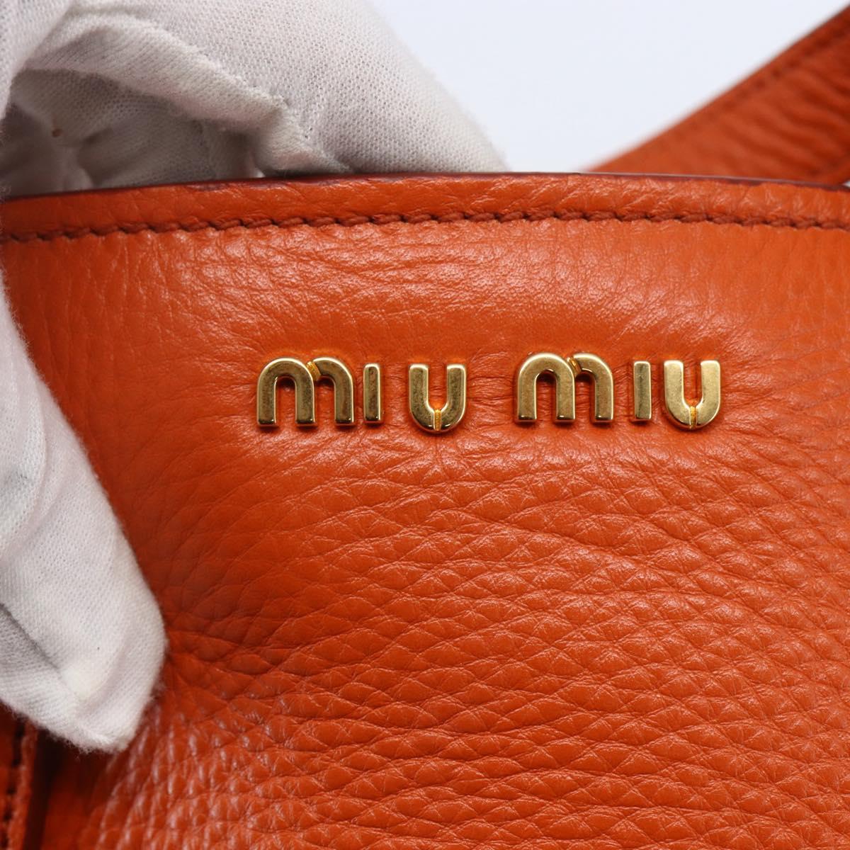 Miu Miu Madras Hand Bag Leather 2way Orange Gold Auth fm4890