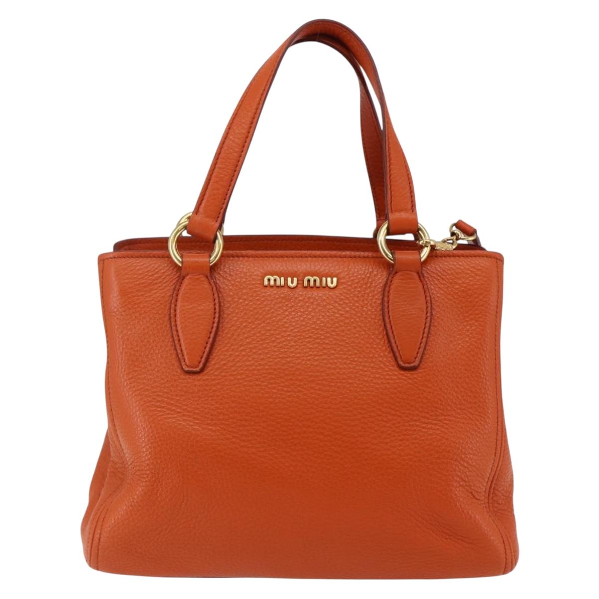 Miu Miu Madras Hand Bag Leather 2way Orange Gold Auth fm4890