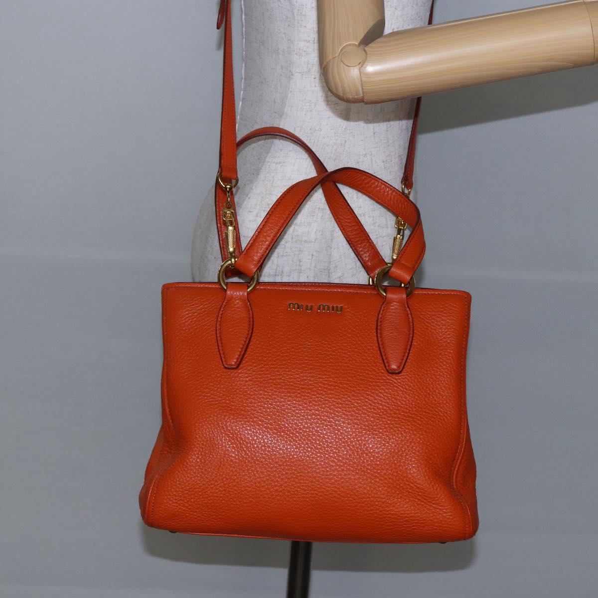 Miu Miu Madras Hand Bag Leather 2way Orange Gold Auth fm4890