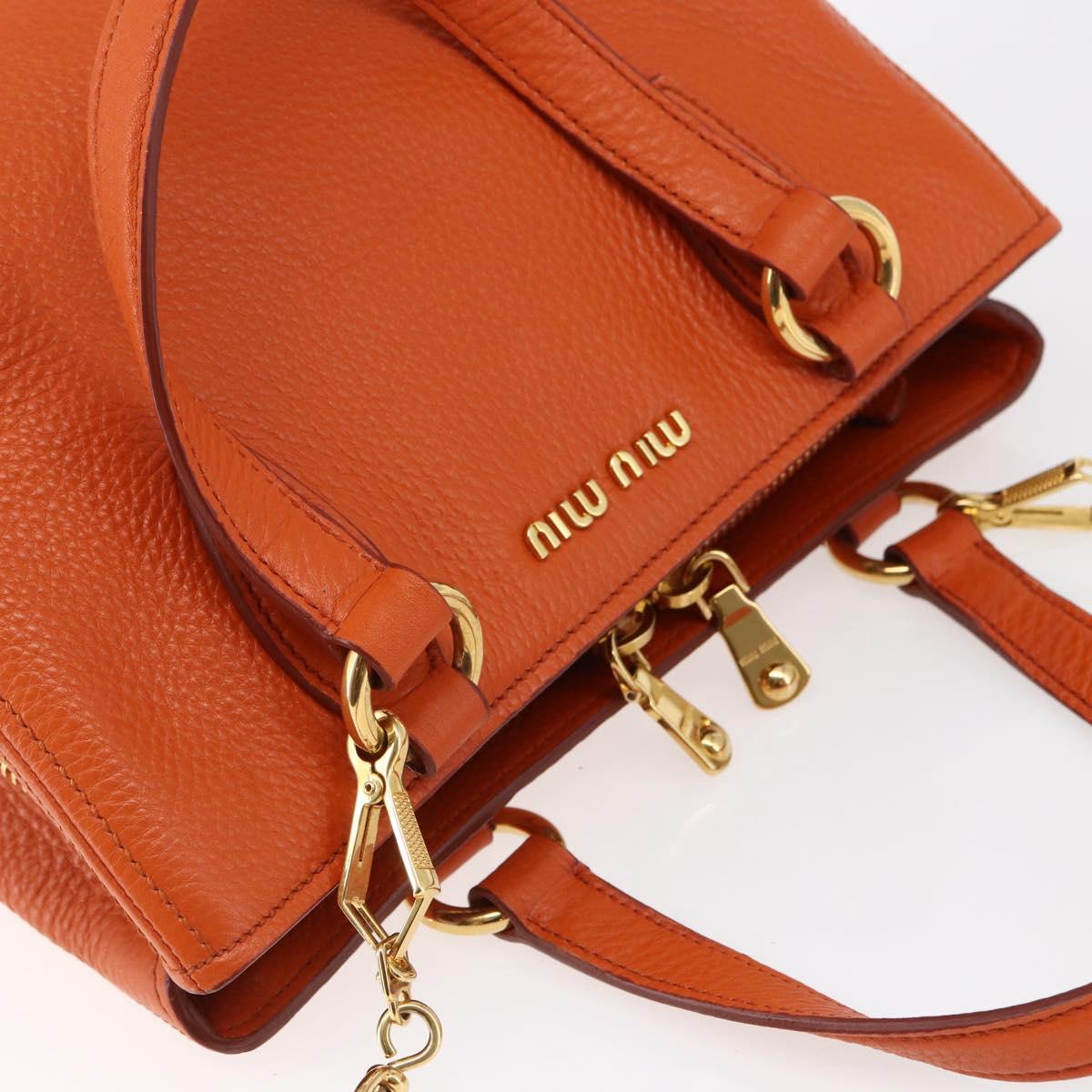 Miu Miu Madras Hand Bag Leather 2way Orange Gold Auth fm4890