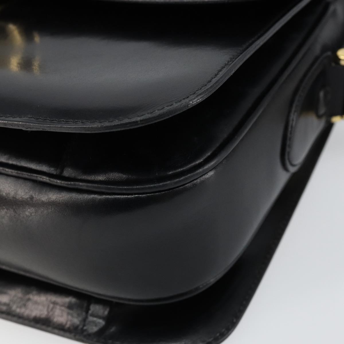 CELINE Horse Carriage Shoulder Bag Leather Black Gold Auth fm4892