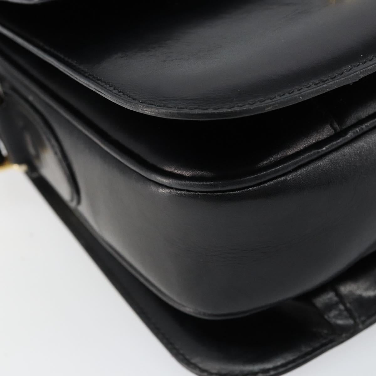 CELINE Horse Carriage Shoulder Bag Leather Black Gold Auth fm4892