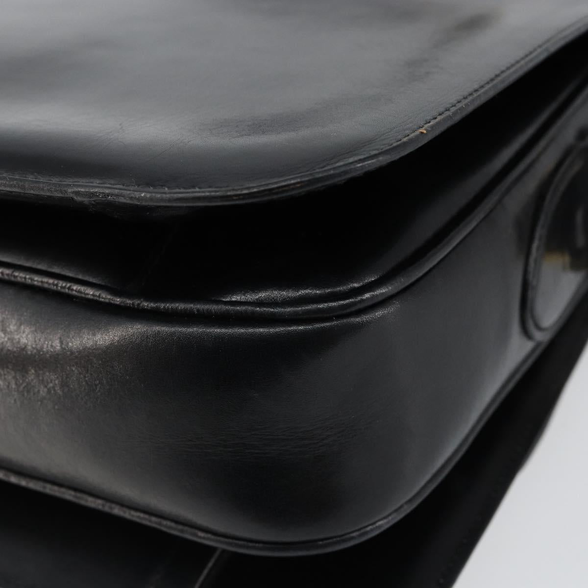 CELINE Horse Carriage Shoulder Bag Leather Black Gold Auth fm4892