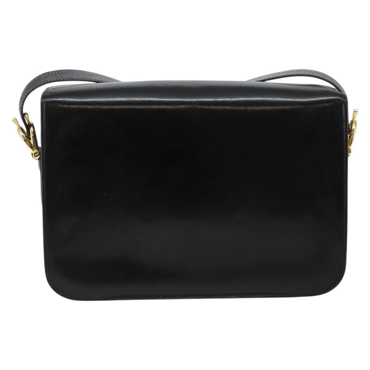 CELINE Horse Carriage Shoulder Bag Leather Black Gold Auth fm4892