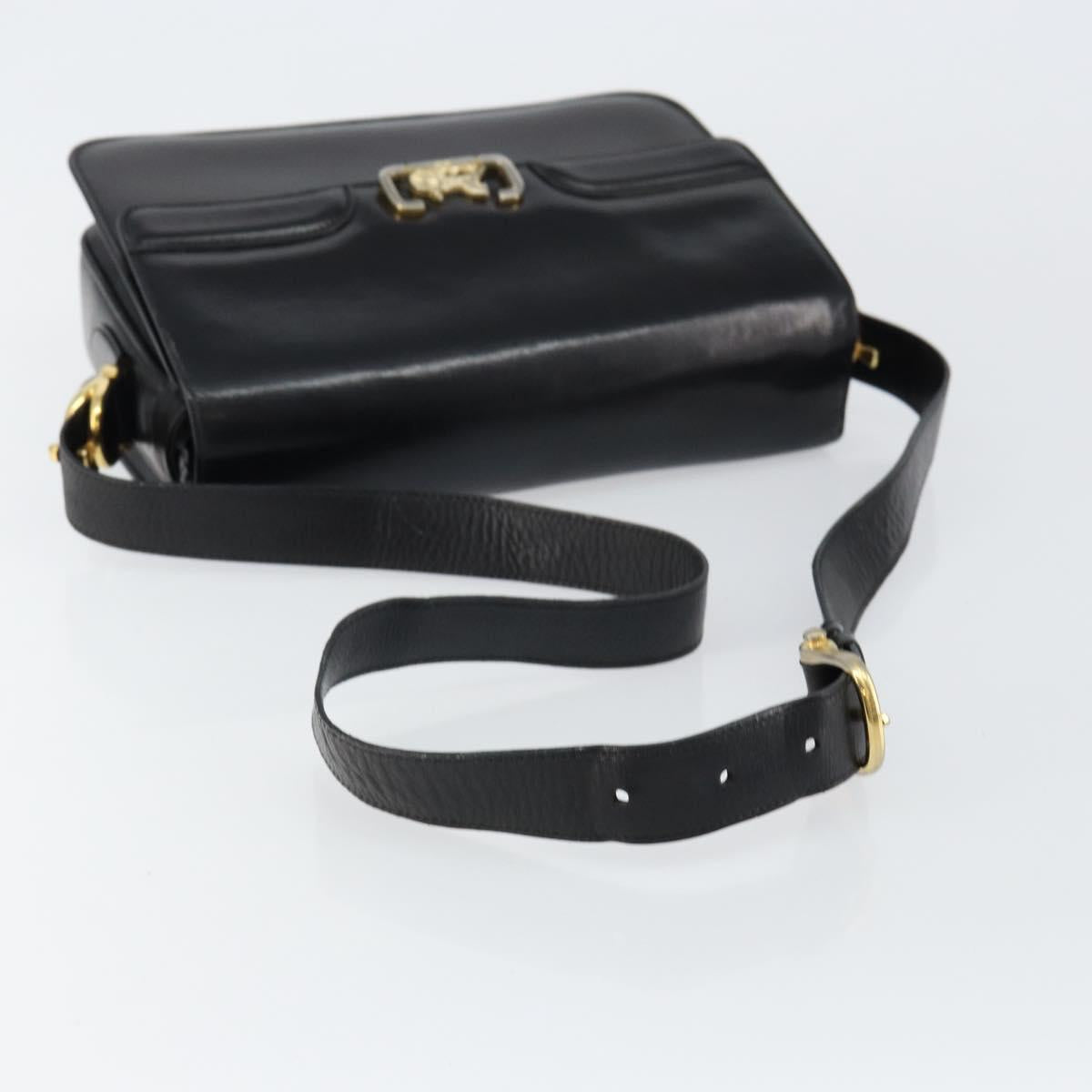 CELINE Horse Carriage Shoulder Bag Leather Black Gold Auth fm4892