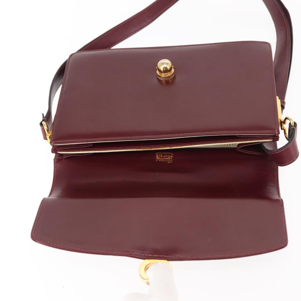 GUCCI Chain Shoulder Bag Leather Bordeaux Gold Auth fm4893
