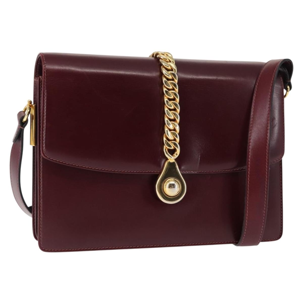 GUCCI Chain Shoulder Bag Leather Bordeaux Gold Auth fm4893