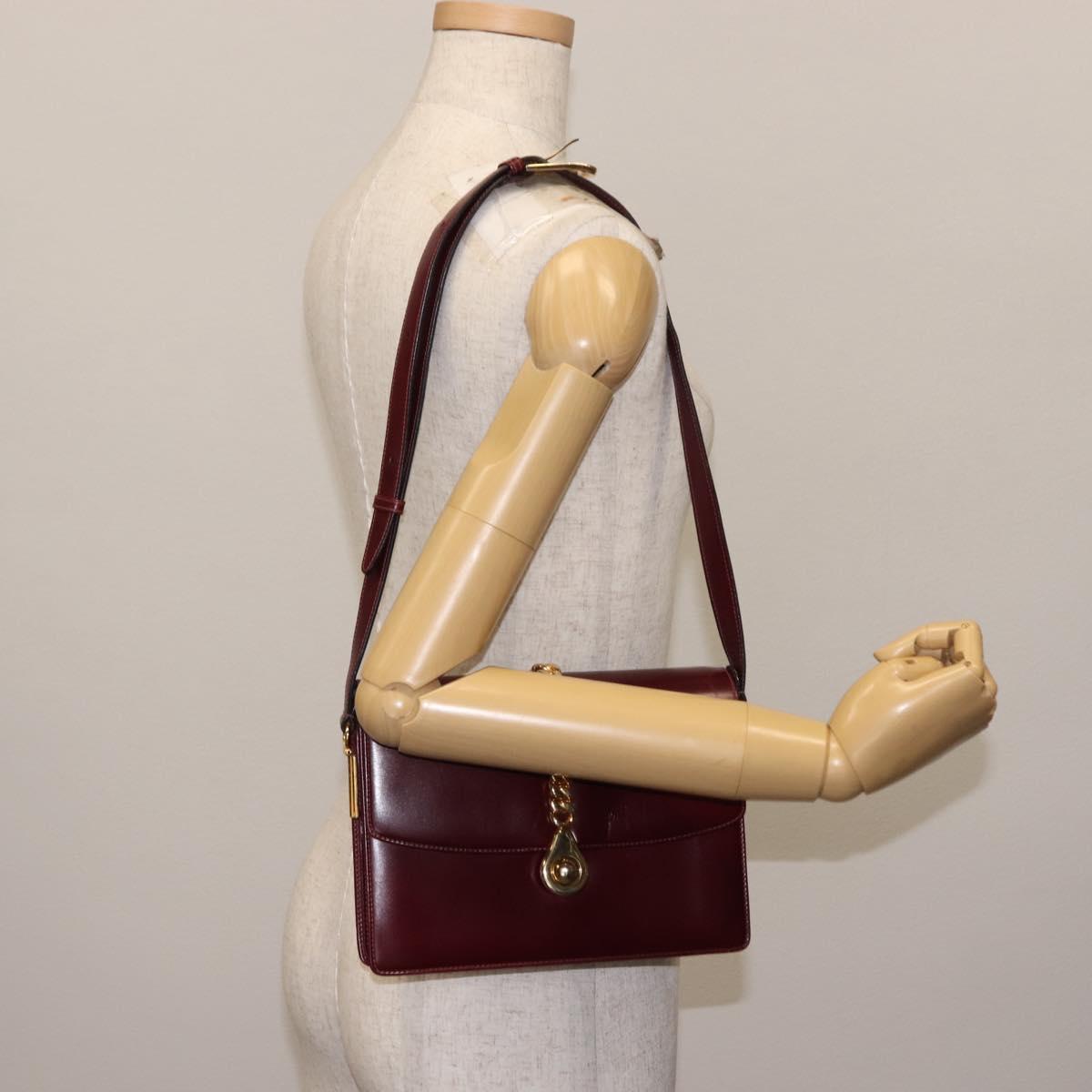 GUCCI Chain Shoulder Bag Leather Bordeaux Gold Auth fm4893