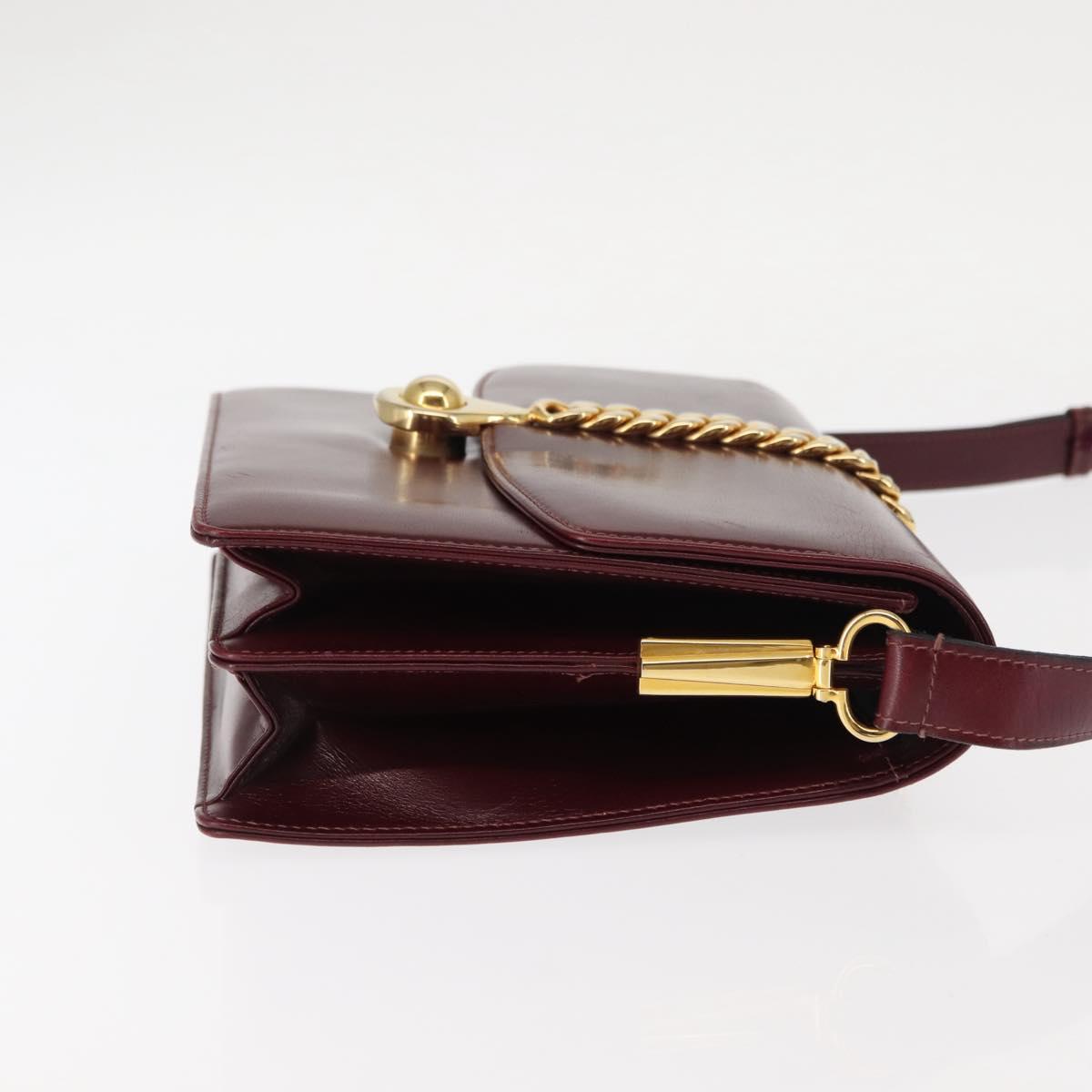 GUCCI Chain Shoulder Bag Leather Bordeaux Gold Auth fm4893