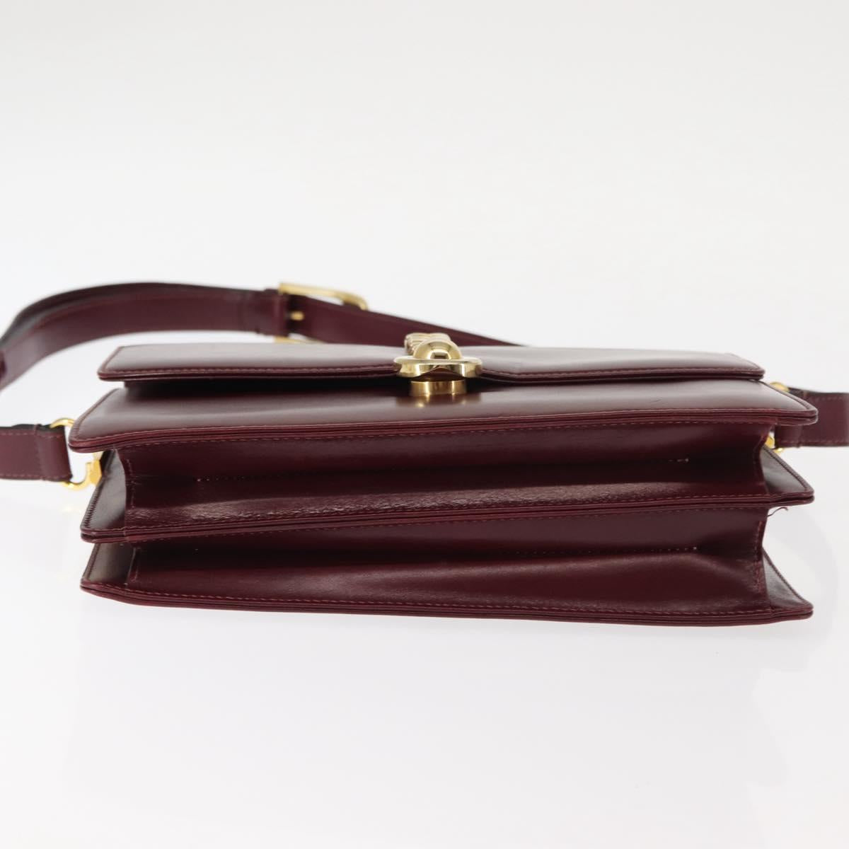 GUCCI Chain Shoulder Bag Leather Bordeaux Gold Auth fm4893