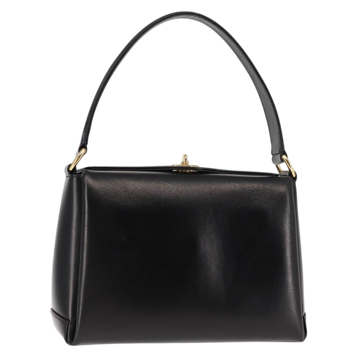 GUCCI Interlocking Hand Bag Leather Black Gold Auth fm4894